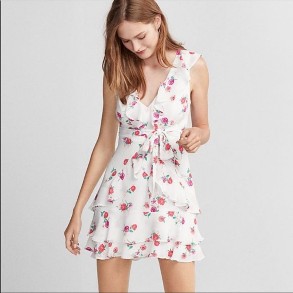 NWT Express Ruffle Front Tie Waist Fit/Flare Dress
